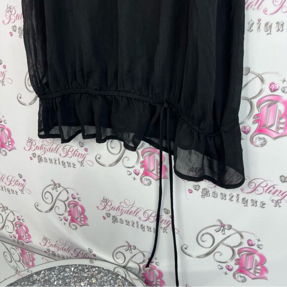 Guess tshirt tee ruffle details Black Sheer Blouse with Ruffle Hem - Picture 3 of 7